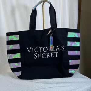 Victoria's Secret Black Tote with Iridescent Sequins